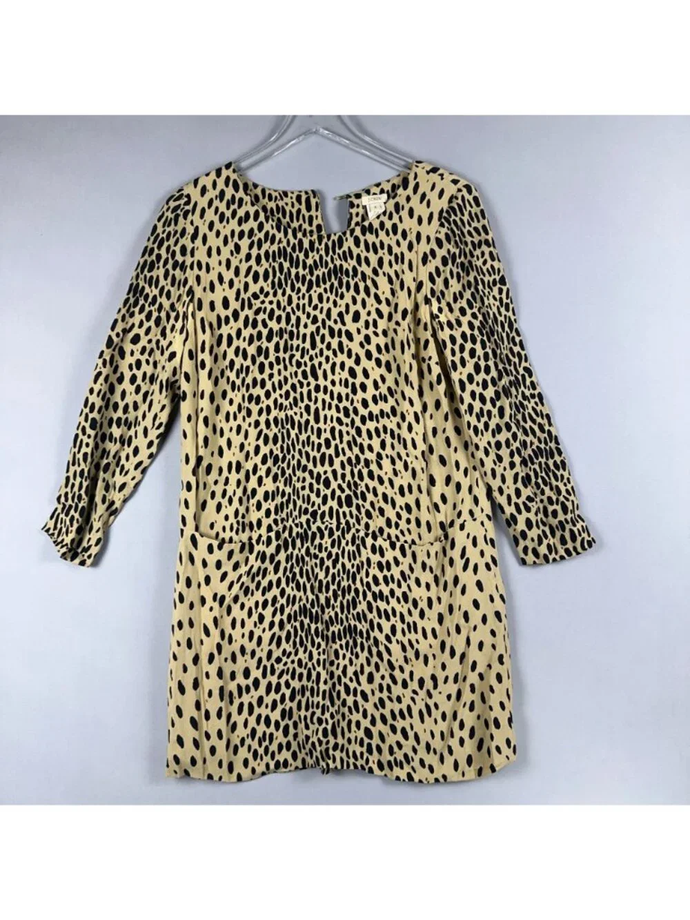 J. Crew Dress Size 4 Shift Leopard Print Beige/Black 3/4 Sleeve Patch Pockets